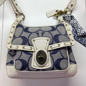 Coach Vintage Saddlebag in Denim Signature “C” and White Leather
